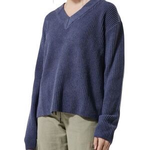 Pact Organic Cotton Soft Ribbed V-Neck Pullover Sweater Size XS Blue Wash